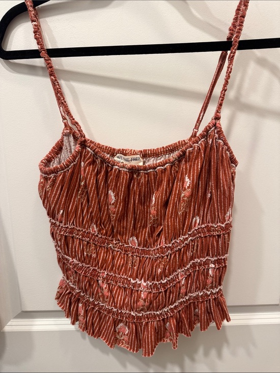Free People Tops - Free People Rust-Red Floral Smocked Cami